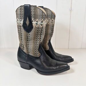 Western Cowboy Boots Kilim and Black Leather Size 38 Festival Cowgirl